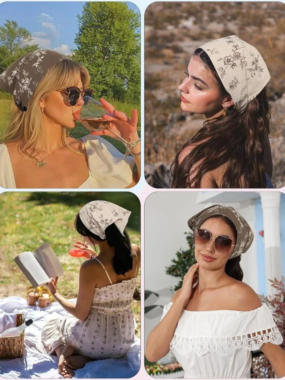 Floral Cotton Hair Scarves - 2PCS Triangle Bandanas for Women & Girls
